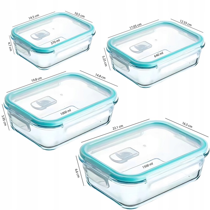 4x LUNCHBOX POJEMNIK SZKLANY NA ŻYWNOŚĆ ŻAROODPORNE POJEMNIKI Z