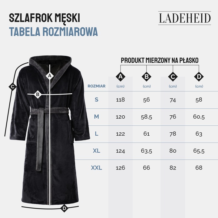 Szlafrok męski z kapturem ciepły miękki 2 kieszenie LA-221 Czarny XXL