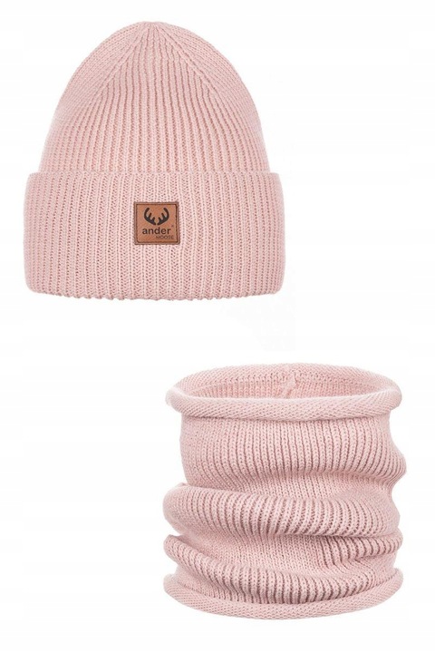 Komplet damski Ander czapka i komin zimowy wełna merino BRIGID BLACK