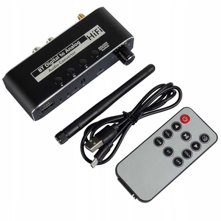 ODBIORNIK BLUETOOTH 5.0 KONWERTER AUDIO DAC TOSLINK 2x CINCH AUX BT +