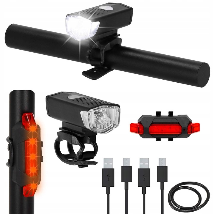LAMPKA ROWEROWA LED PRZÓD NA USB MOCNA TYŁ ZESTAW KIEROWNICĘ ROWER ŚWIATŁO