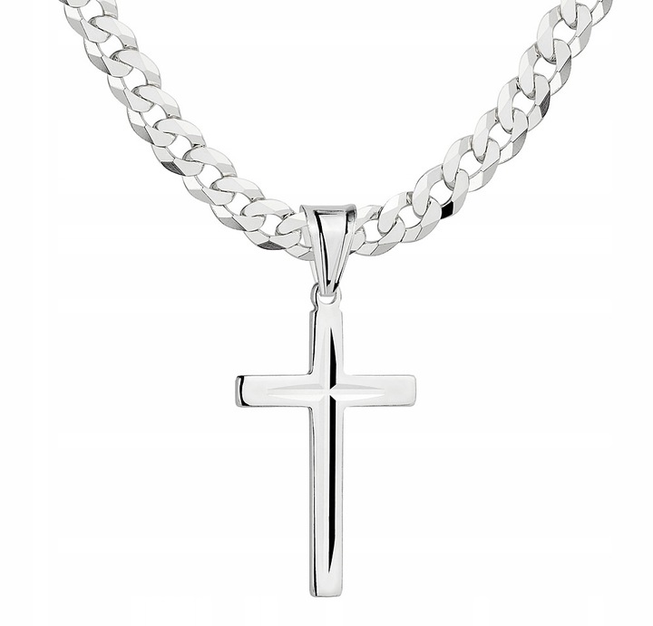 Łańcuszek Męski Srebrny Pancerka 3,80 mm z Krzyżykiem pr 925 Grawer Gratis