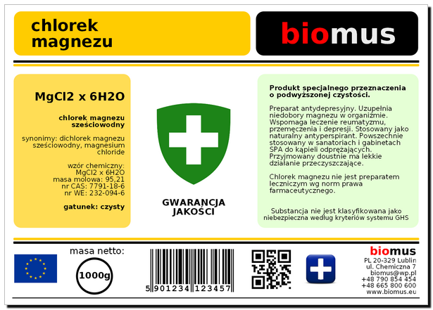 CHLOREK MAGNEZU sześciowodny Czysty 1000g