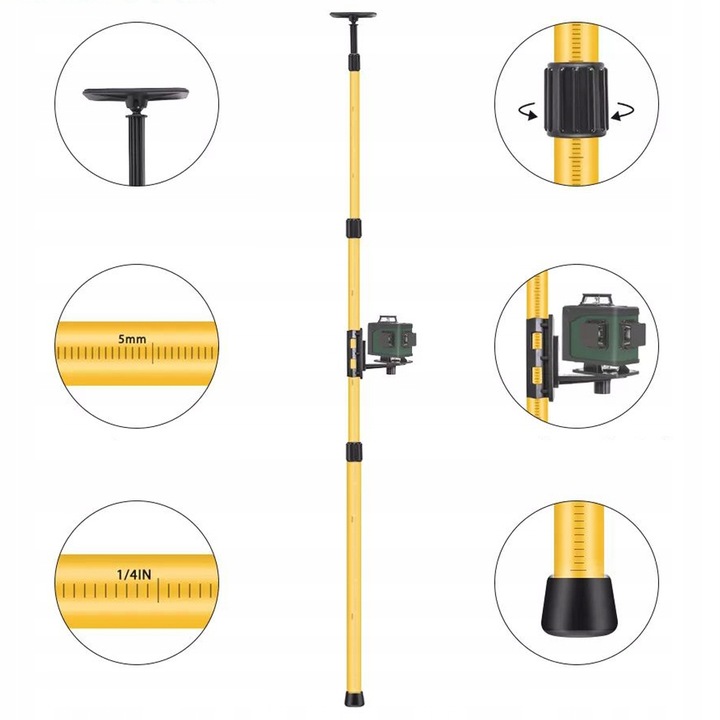 TYCZKA TELESKOPOWA STATYW 2,85m DO LASERA + ADAPTER DO SKOSÓW