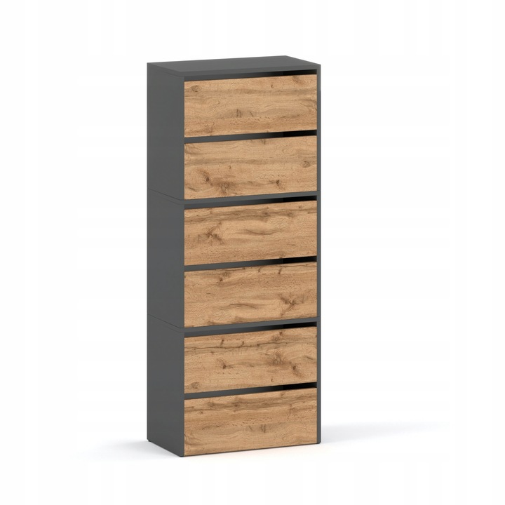 Szafka Na Buty Wysoka Szara Dąb Wotan 6 Półek Bez Siedziska Modułowa