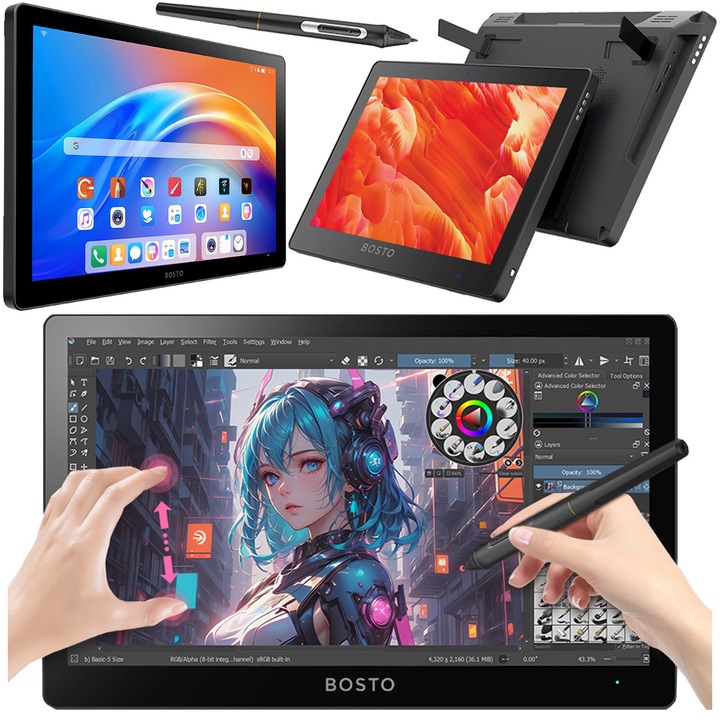BOSTO A5 Tablet graficzny EKRANOWY 15,6" 2w1 ANDROID 15,6" DOTYK przenośny