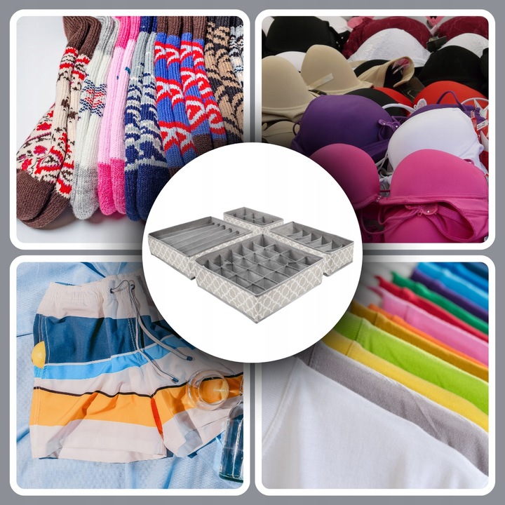 4x ORGANIZER NA BIELIZNĘ SKARPETKI UBRANIA DO SZUFLADY SZAFY ZESTAW