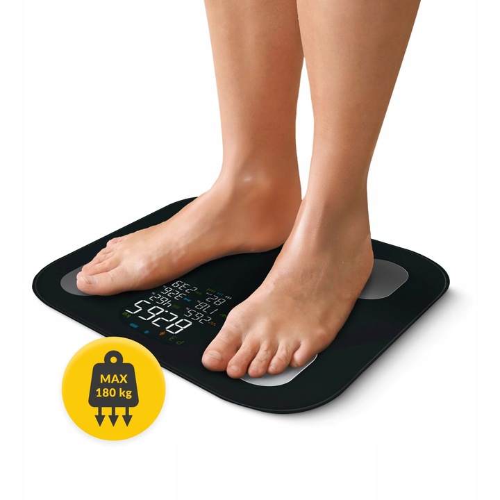 WAGA ŁAZIENKOWA ANALITYCZNA ELEKTRONICZNA POMIAR TŁUSZCZU BMI SZKLANA