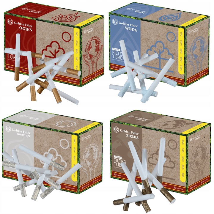 Gilzy papierosowe GOLDEN FILTER 500szt X 4 ŻYWIOŁY zestaw 2000szt