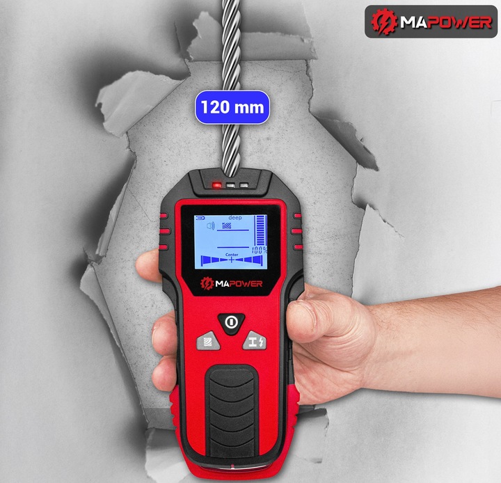 WYKRYWACZ PRZEWODÓW DETEKTOR DREWNA METALU KABLI RUR W ŚCIANIE MAPOWER