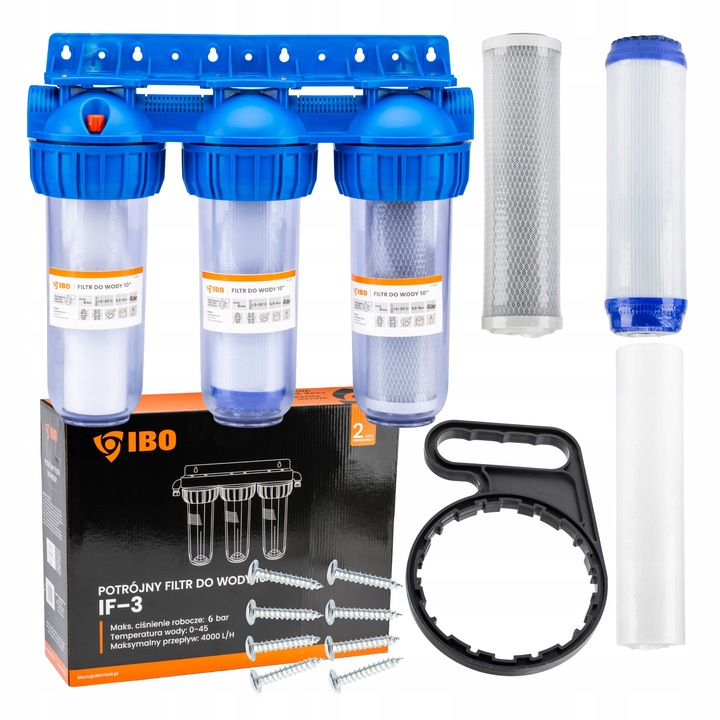 FILTR DO WODY WSTĘPNY KORPUS OBUDOWA FI 1'' GW 3-STOPNIOWY +WKŁADY