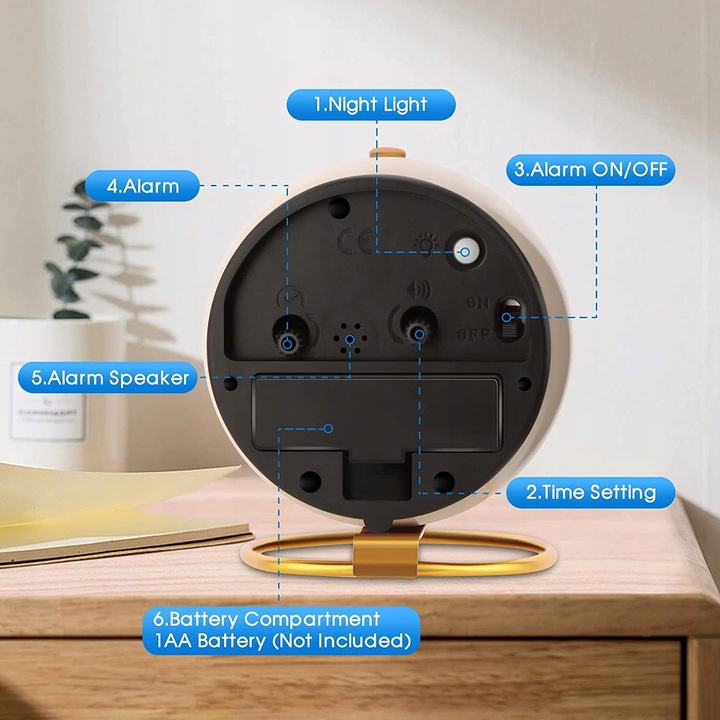 Zegar Retro Analogowy Stojący Budzik Klasyczny Alarm na Baterie