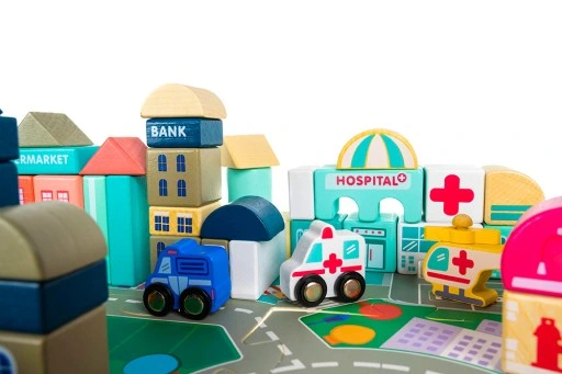 Drewniane Klocki Miasto Auta 115 Klocków + Puzzle