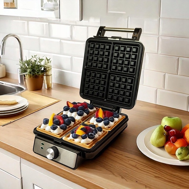 MOCNA GOFROWNICA 4 CHRUPIĄCE GOFRY REGULACJA TEMPERATURY TERMOSTAT 1500W