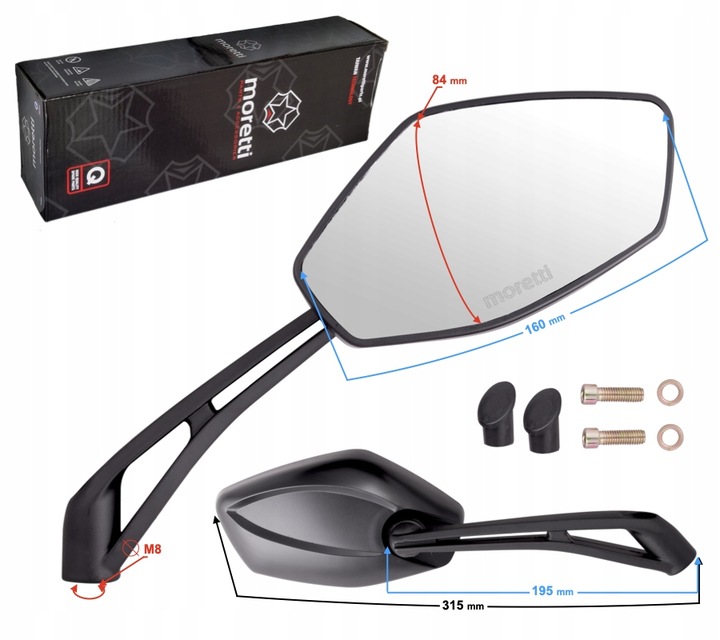 LUSTERKA MOTOCYKLOWE DO SKUTERA MOTOCYKLA QUAD M8 L+R / R+R HOMOLOGACJA
