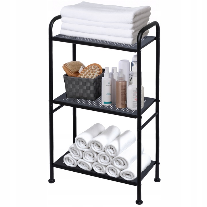 Regał łazienkowy metalowy czarny słupek szafka 3 półki do łazienki