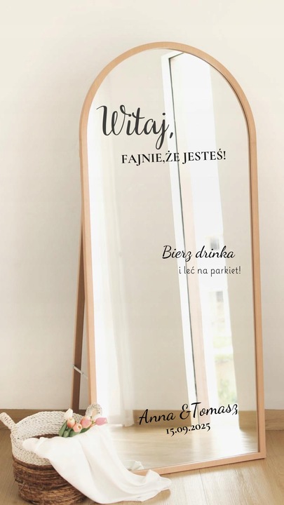 NAKLEJKA NA LUSTRO naklejki personalizowane na wesele ślub imprezę urodziny