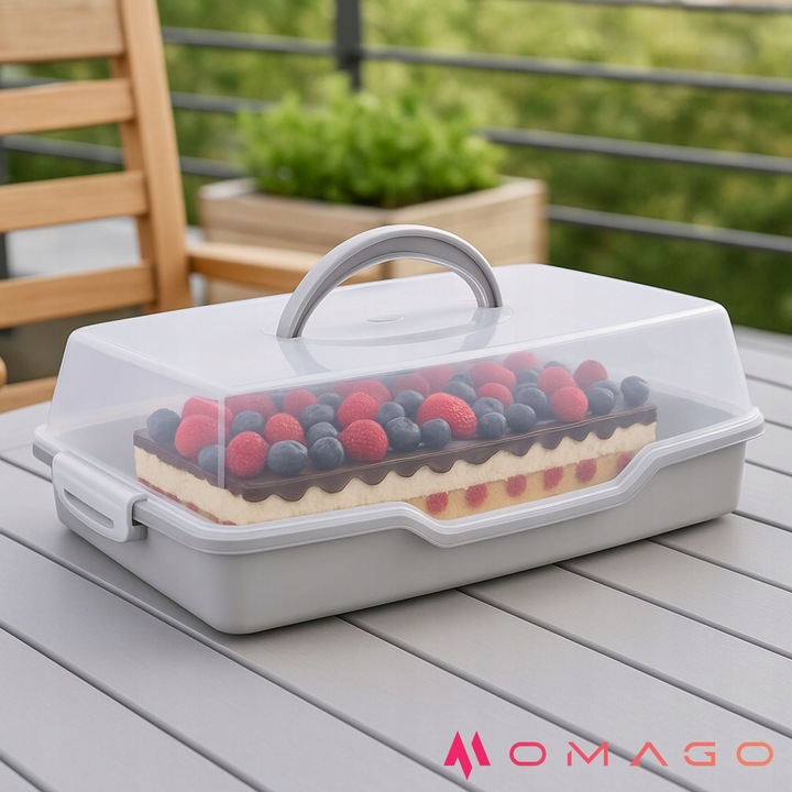 POJEMNIK PLASTIKOWY NA CIASTO WYPIEKI TORT PUDEŁKO Z POKRYWĄ i UCHWYT