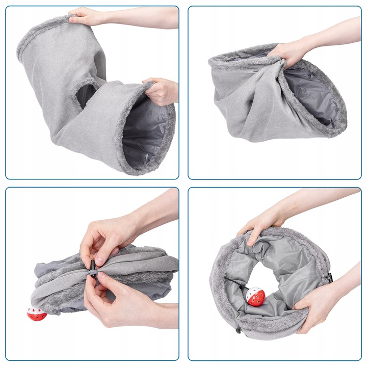 tunel dla kotów zamszowy aksamit z dzwoneczkiem piłeczka 60 cm składany