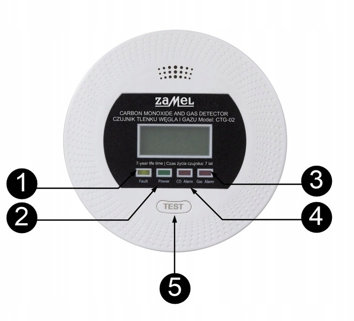 Czujnik Czadu CO Gazu LPG Tlenku Węgla Detektor 2w1 230V Alarm 90 dB