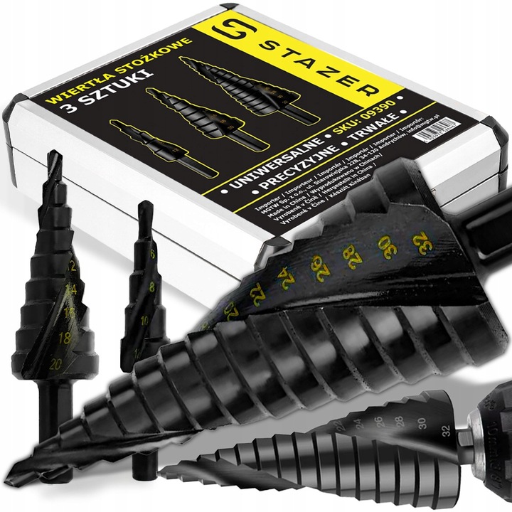 WIERTŁA STOŻKOWE STOPNIOWE DO METALU DREWNA PLASTIKU BLACH ZESTAW