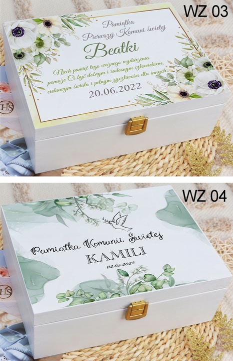 PUDEŁKO białe KOMUNIA prezent NADRUK pamiątka IMIĘ