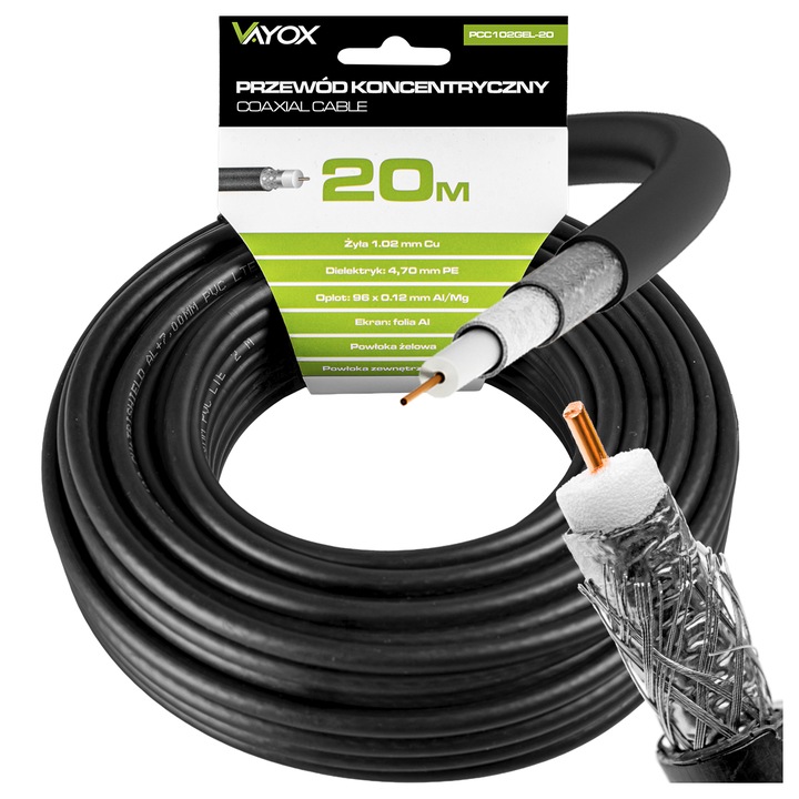 KABEL ANTENOWY KONCENTRYCZNY CZARNY ŻEL Cu PRZEWÓD ZEWNĘTRZNY ZIEMNY