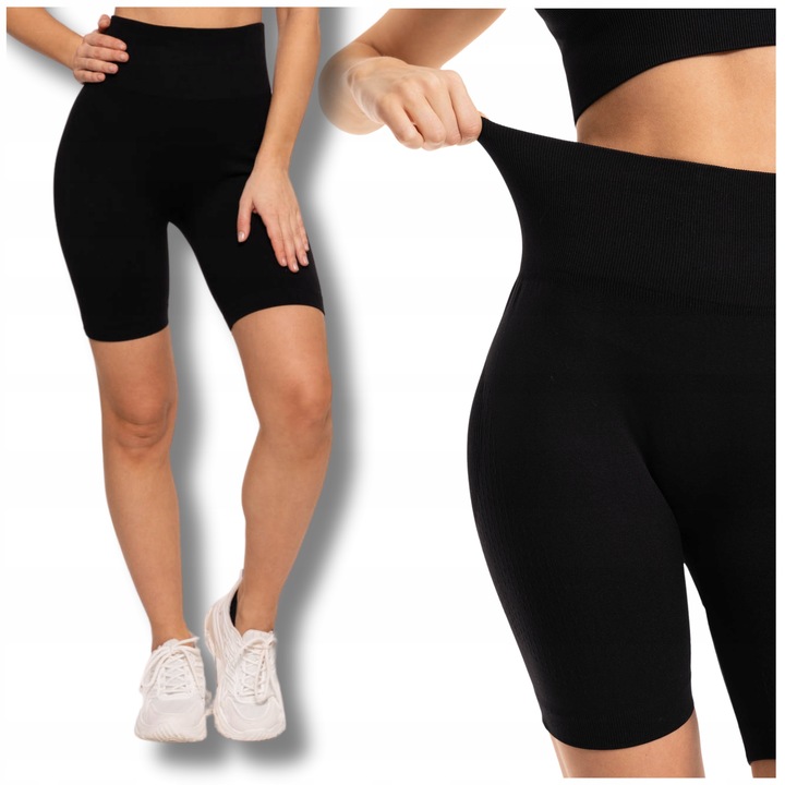 Czarne Kolarki KRÓTKIE LEGGINSY DAMSKIE Push-Up Wysoki Stan MORAJ L/XL