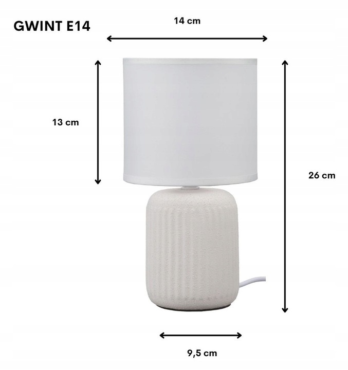 Lampka nocna z abażurem biała ceramiczna ryflowana DION D1