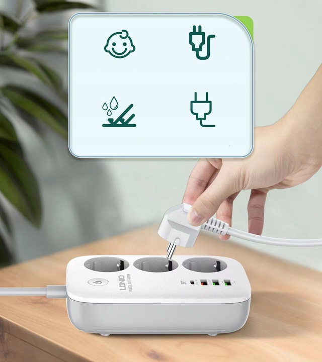 Listwa zasilająca SMART WiFi USB TUYA QC3.0 PD LED