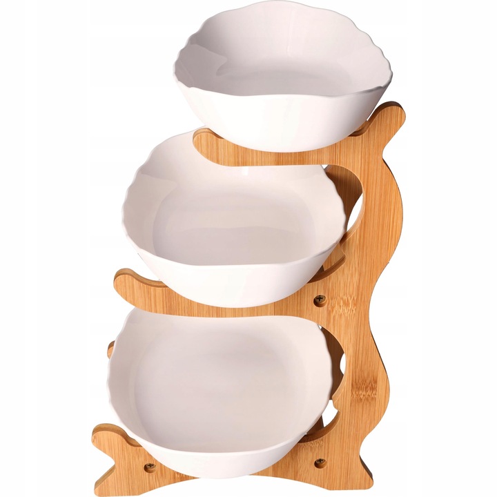 PATERA 3 PIĘTROWA KOSZ NA OWOCE WARZYWA STOJAK BAMBUSOWY TACA DUŻA