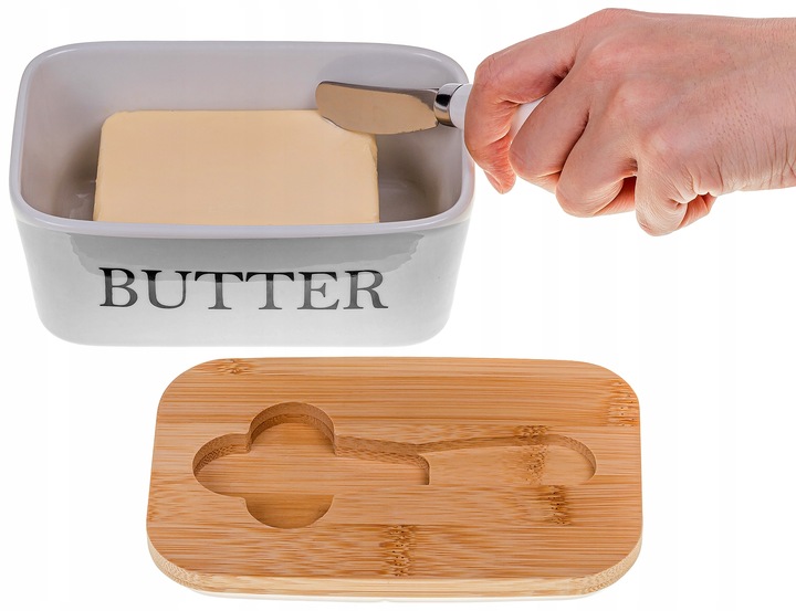 MASELNICZKA PORCELANOWA CERAMICZNA MASELNICZKA Z NOŻEM DO MASŁA BAMBUS TOP