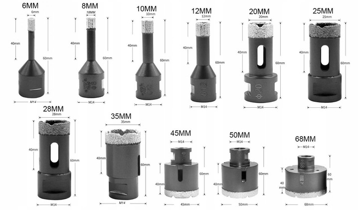 ZESTAW OTWORNICA WIERTŁO DIAMENTOWE DO GRESU 6-68