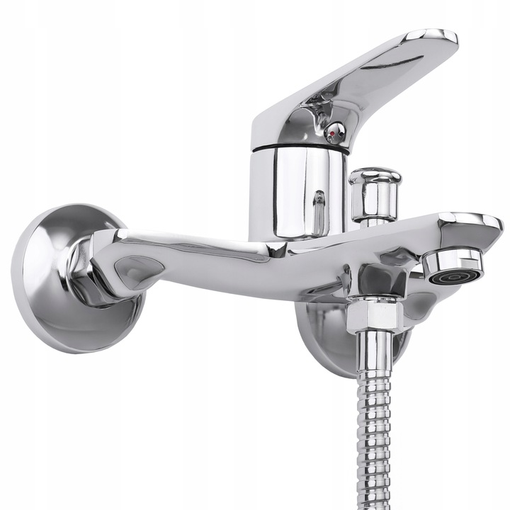 Bateria wannowa ścienna z prysznicem i wężem chrom srebrna kran YOKA