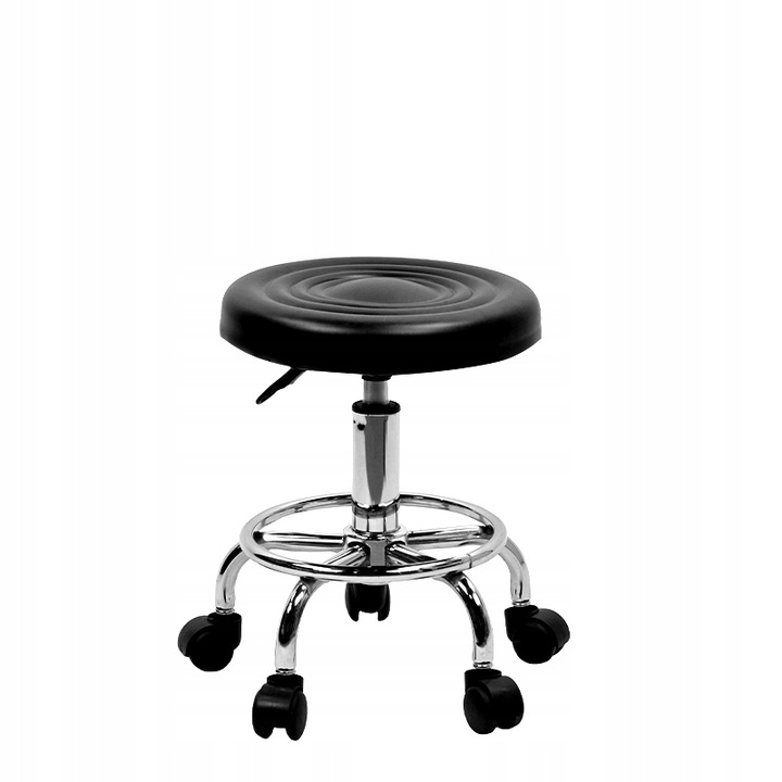 TABORET KRZESŁO STOŁEK Z KÓŁKAMI RONI CZARNY PODSTAWA CHROM SKÓRA PU