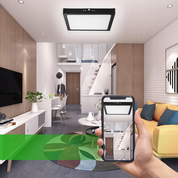 Panel Plafon Sufitowy LED Natynkowy Kwadrat Czarny 24W Nie Mruga CCD