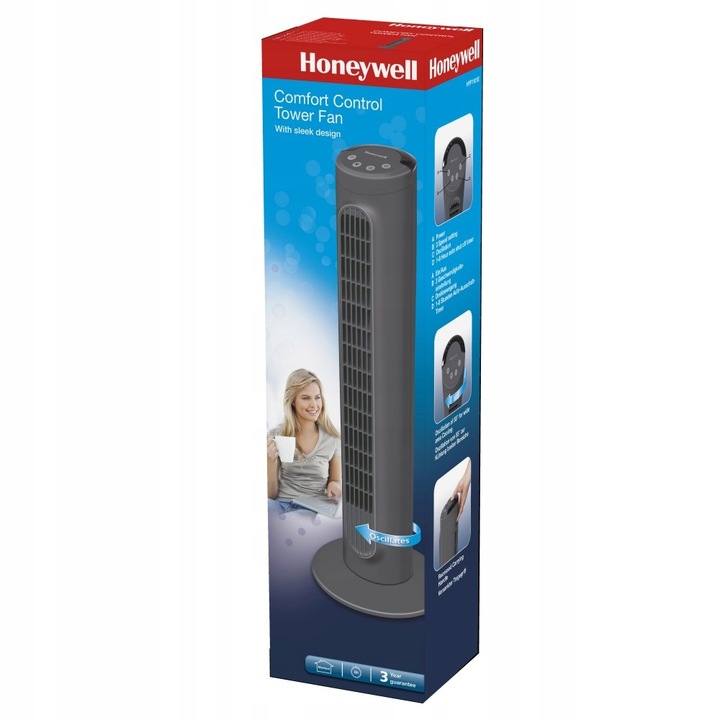 WENTYLATOR KOLUMNOWY WIATRAK PODŁOGOWY OBROTOWY CICHY TIMER HONEYWELL