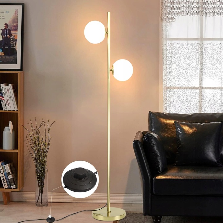 Złota Lampa Stojąca Podłogowa Lampka LED 2X G9 Kula Do Czytania