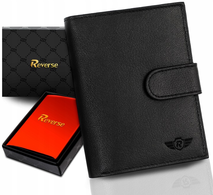 REVERSE Skórzany portfel męski skóra naturalna antykradzieżowy ochrona