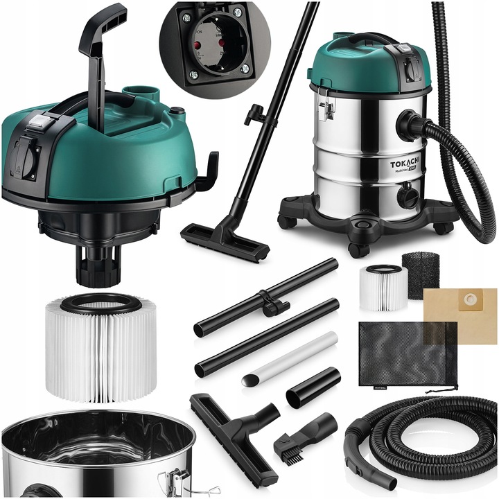 MOCNY ODKURZACZ PRZEMYSŁOWY SUCHO MOKRO GNIAZDKO 3300W HEPA GIPS POPIÓŁ