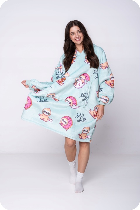 KOC BLUZA Oversize Ciepła Gruba KOCBLUZA 2w1XXL LENIWCE Futrzak z