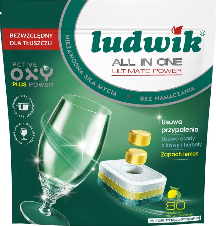 LUDWIK KAPSUŁKI DO ZMYWARKI ULTIMATE POWER ALL IN ONE 80SZT LEMON FOLIA