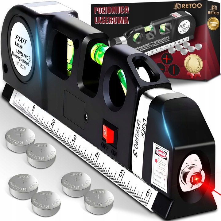 POZIOMICA LASEROWA Z MIARKĄ MIARĄ 250CM LASER KRZYŻOWY 3 LIBELKI