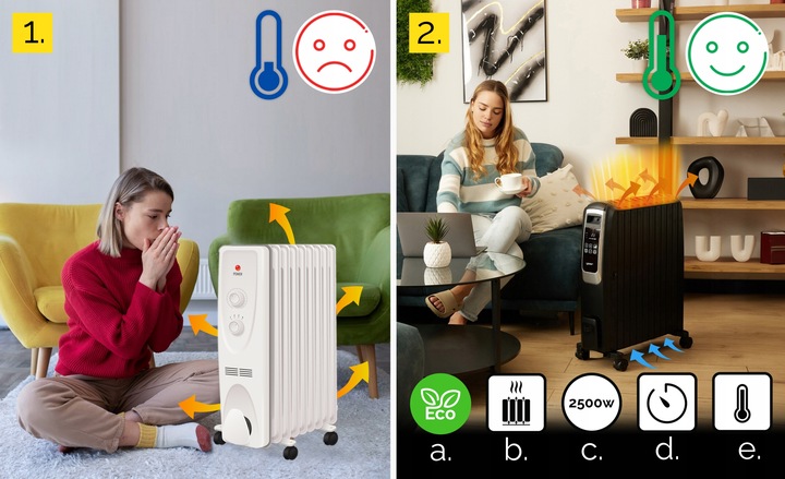 Grzejnik olejowy Yoer 2500W 10 żeberek +Timer +3 moce +Tryb