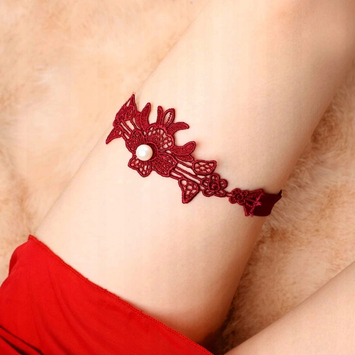 PODWIĄZKA czerwona STUDNIÓWKA z PEREŁKĄ czerwień MODNY ODCIEŃ BURGUND bordo