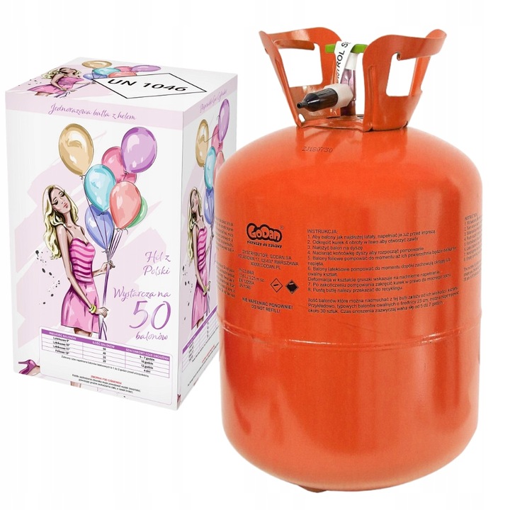 Jednorazowa Duża Butla Z Helem Do 50 Balonów 9" Na Imprezę Wesele