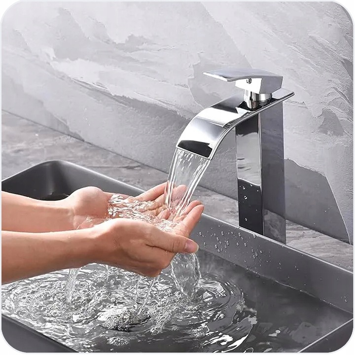 WYSOKA BATERIA UMYWALKOWA STOJĄCA NABLATOWA WODOSPAD ŁAZIENKOWA KRAN CHROM