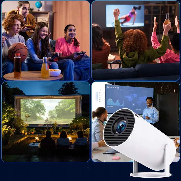 PROJEKTOR RZUTNIK ANDROID TV WIFI FULL HD PRZENOŚNY SMART GŁOŚNIK OBROTOWY