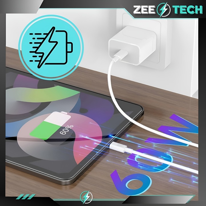 ŁADOWARKA SIECIOWA USB-C DO IPHONE 15 16 PRO MAX PLUS + KABEL USB-C 60W 1m