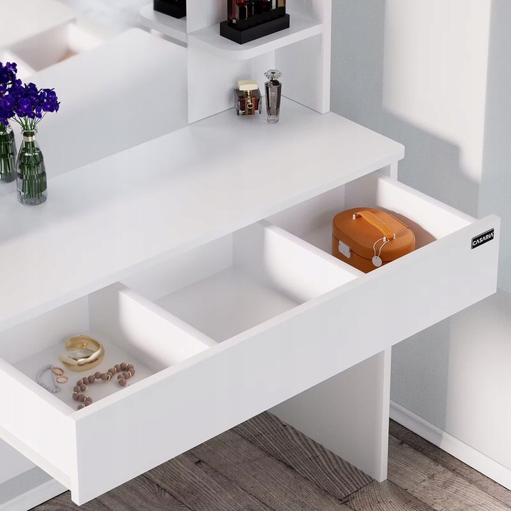 BIAŁA TOALETKA KOSMETYCZNA Z LUSTREM LED